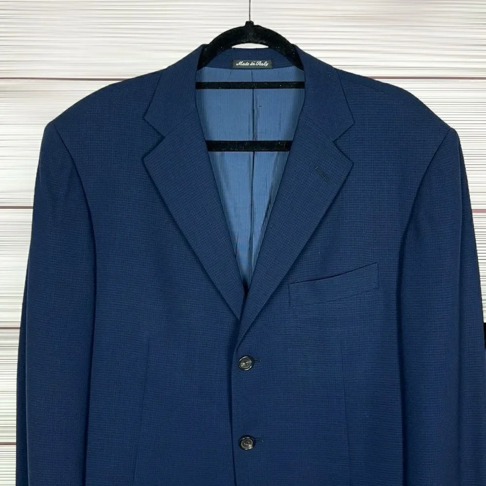 Pal Zileri Wool Blue Suit Jacket Blazer 3 Button Front Double Vented Italy 42L